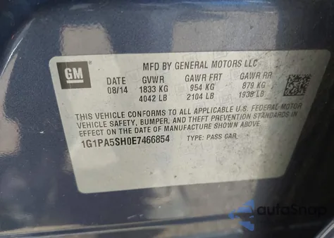 2014 Chevrolet Cruze Ls Auto from USA, damaged, VIN 1G1PA5SH0E7466854